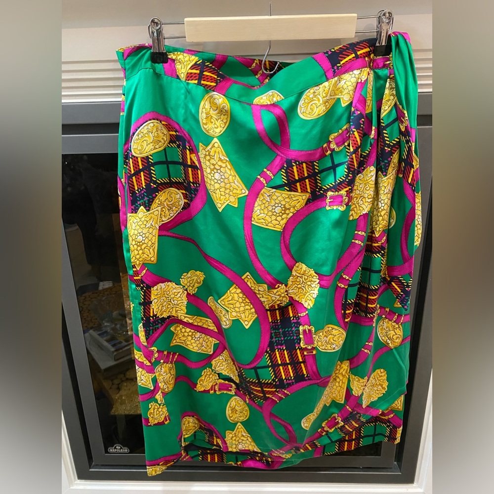 Peter Nygard Green Pink Gold Graphic Wrap Skirt
